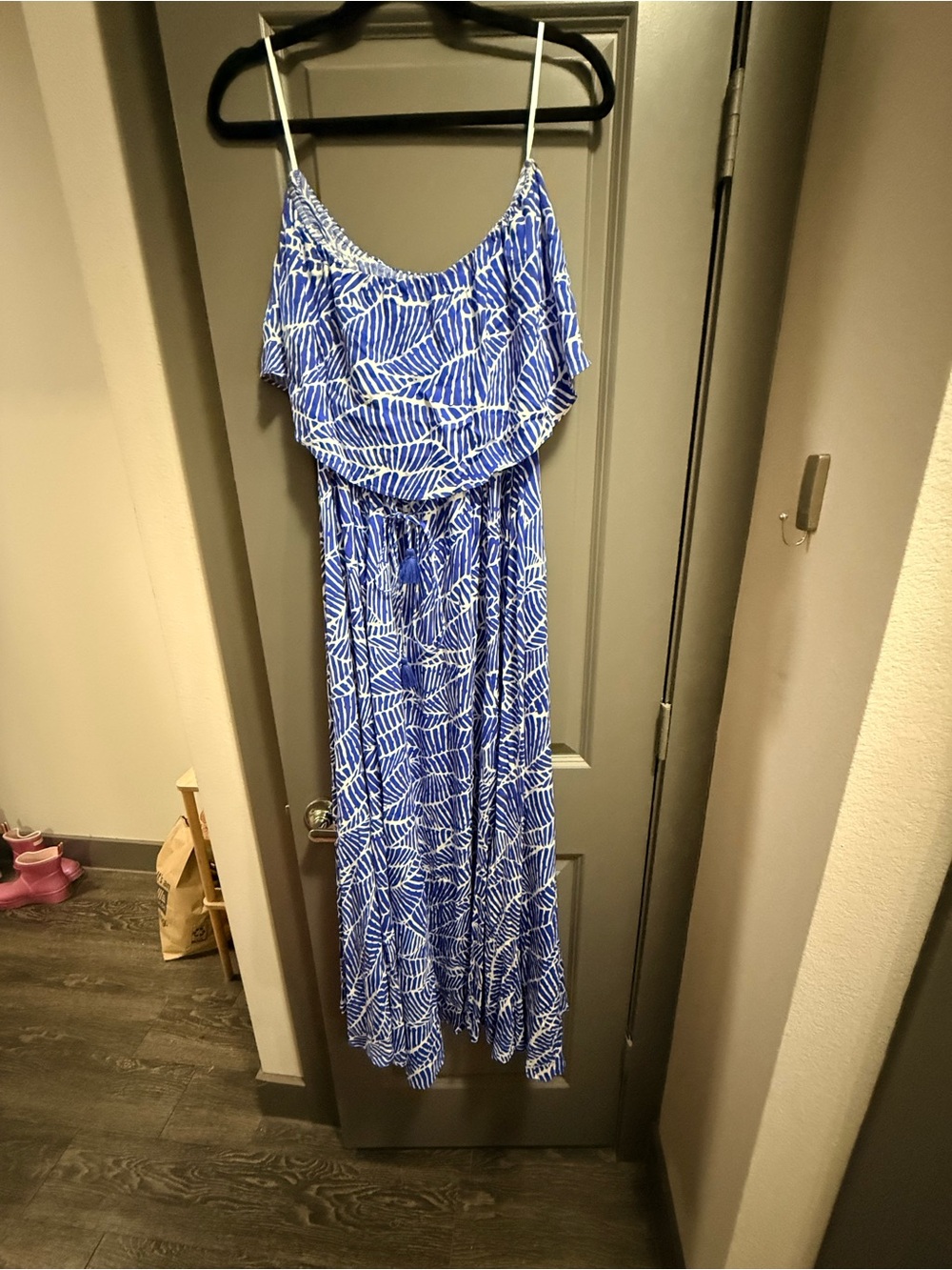 Blue & White Printed Maxi Dress